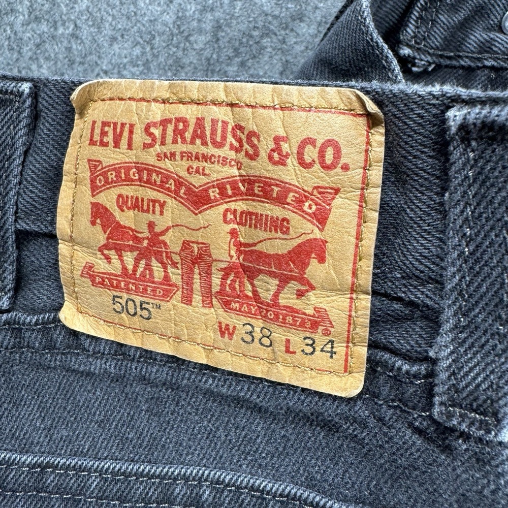 Levi's 505 Men's Jeans 38x34 Black Straight Leg Mid‎ Rise Denim Classic Fit - Picture 8 of 9